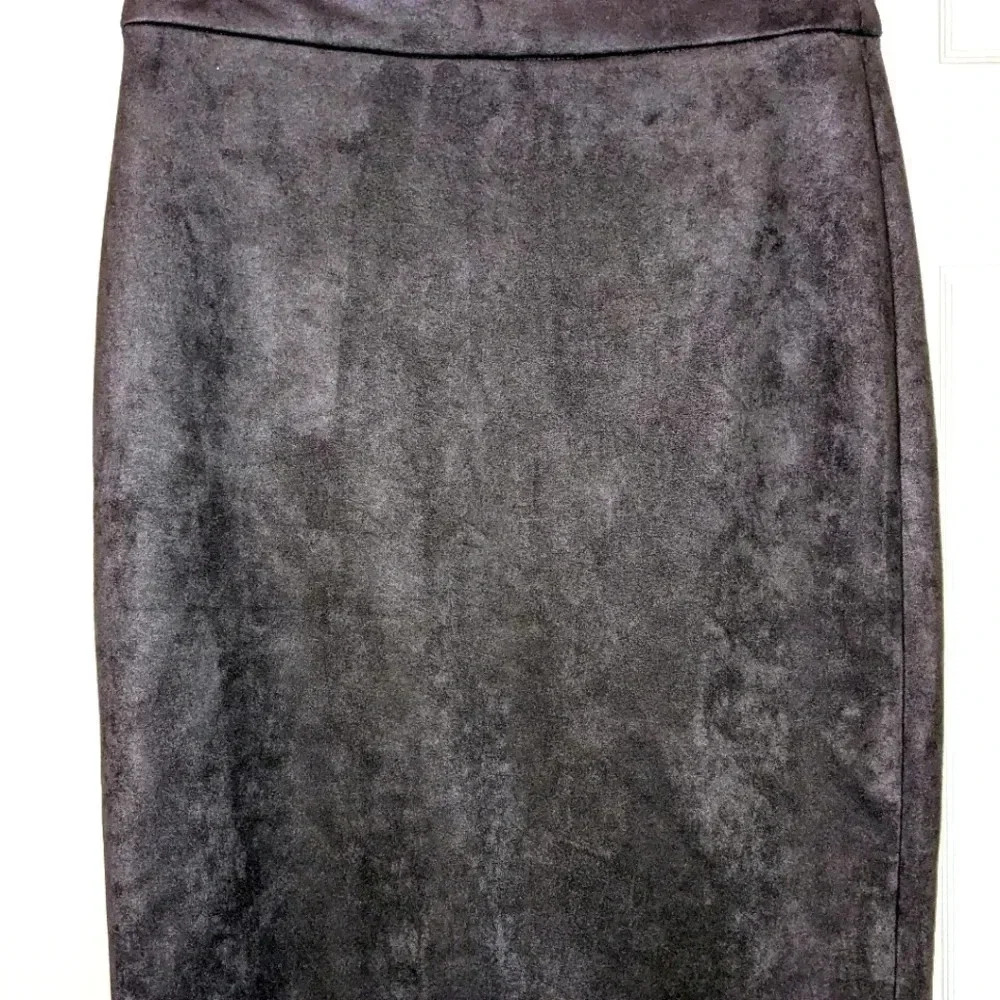 Joan‎ Vass New York Faux Leather  Velvet Dove Gray Pencil Skirt Small Soft